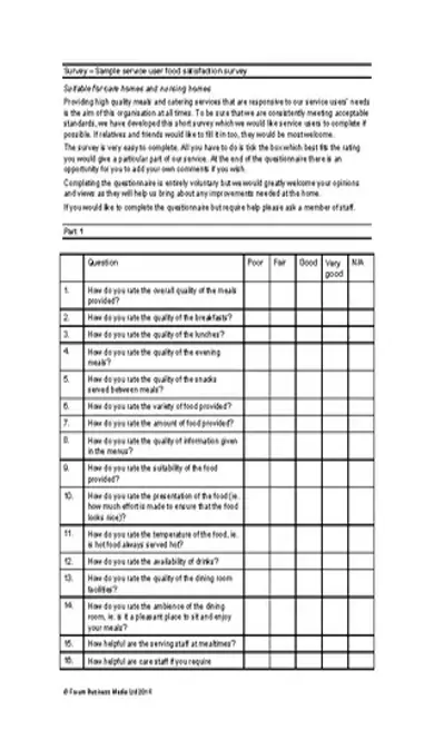 Food Service Satisfaction Survey Template