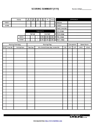 Football Scoresheets 1 Team