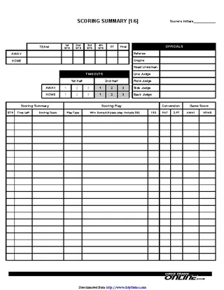 Football Scoresheets 2 Teams