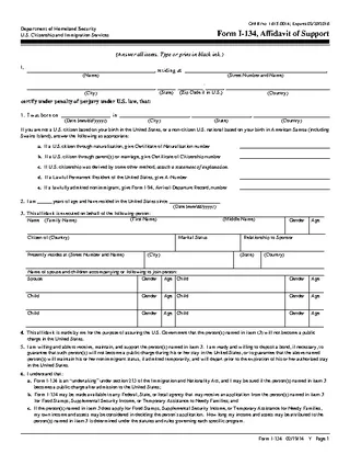 Form I 134 Affidavit Of Support