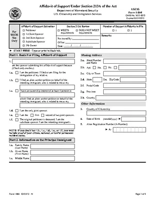 Form I 864 Affidavit Of Support Under Section 213A Of The Act