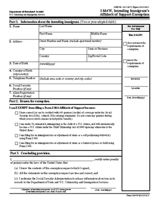 Form I 864W Intending Immigrants Affidavit Of Support Exemption