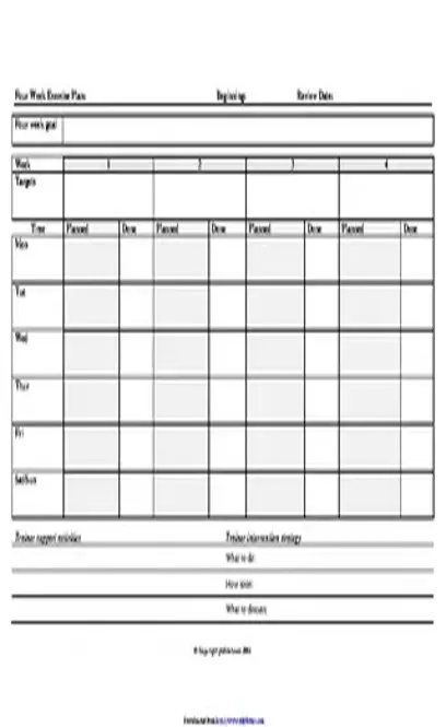 Four Week Exercise Plan Template