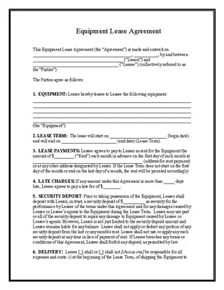 Free Download Equipment Lease Agreement