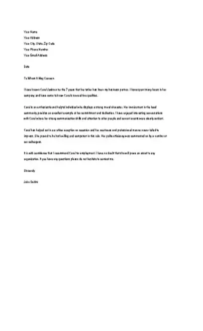 Free Download Recommendation Letter For A Friend Character