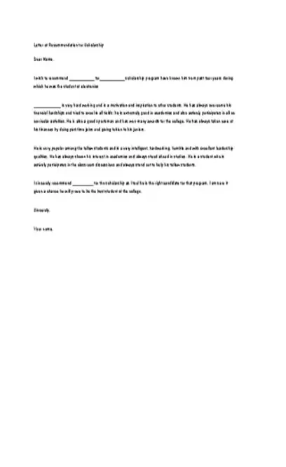 Free Download Recommendation Letter For A Friend For Scholarship