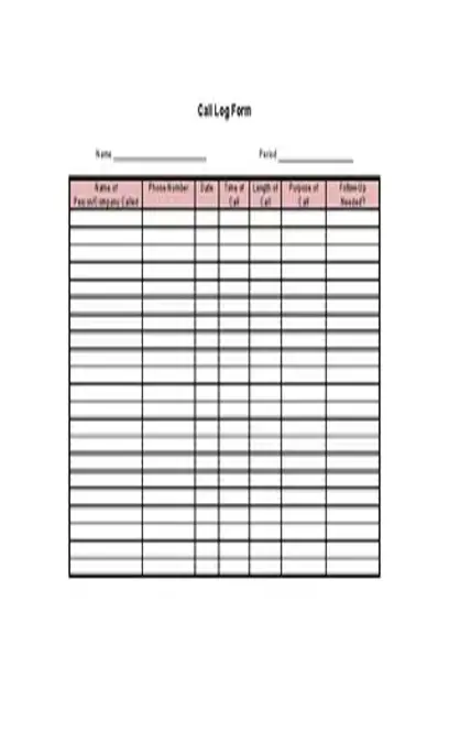 Free Phone Call Log Template