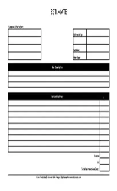 Free Printable Job Estimate Form Template In Pdf