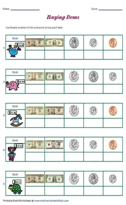 Free Printable Money Math Worksheet Pdf