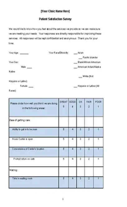 Free Sample Patient Satisfaction Survey Download