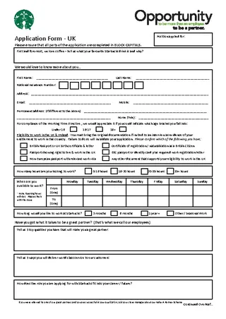 Free Sample Tarbucks Restaurant Employment Application Download1