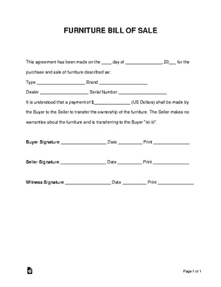 Furniture Bill Of Sale Form