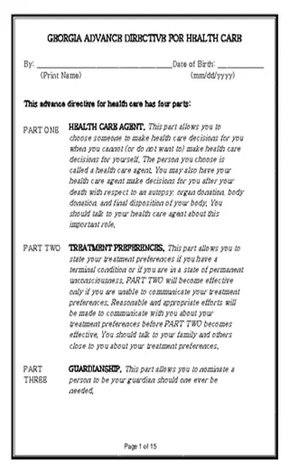 Ga Advance Directive For Health Care