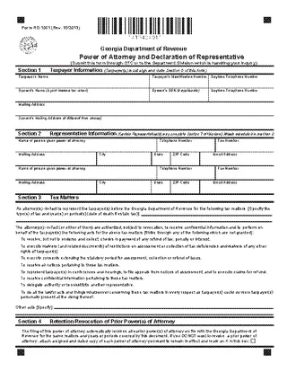 Ga Tax Power Of Attorney Form Rd 1061