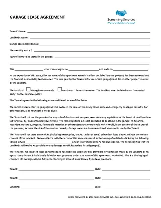 Garage Lease Agreement Form