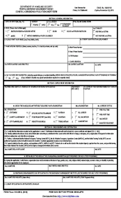 General Admissions Application Short Form 1