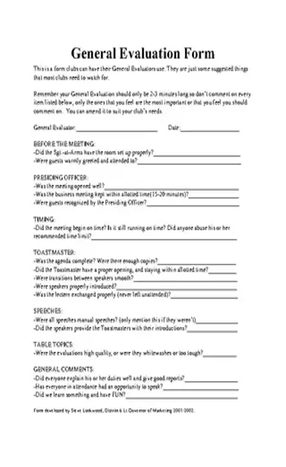 General Evaluation Form