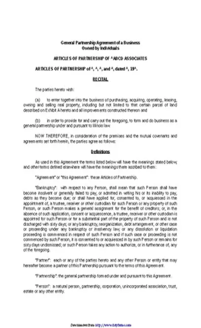 General Partnership Agreement Of A Business