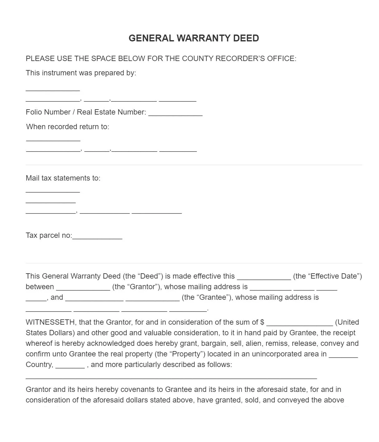 General warranty deed thumbnail large