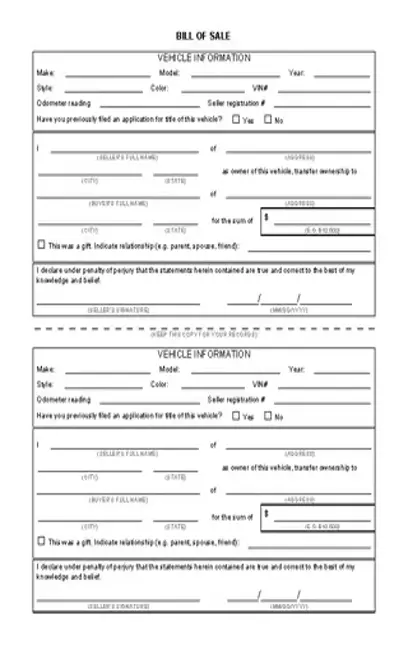 Generic Bill Of Sale Template