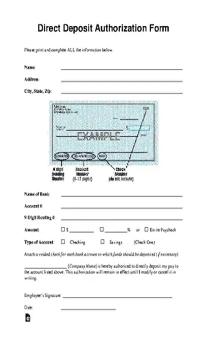 Generic Direct Deposit Authorization Form