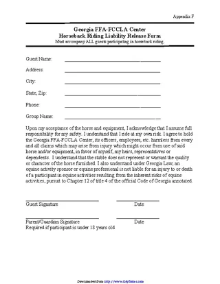 Georgia Horseback Riding Liability Release Form