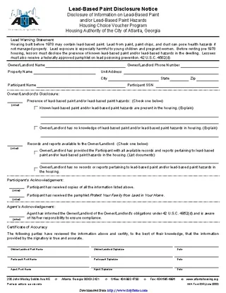 Georgia Lead Based Paint Disclosure Form