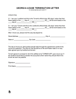 Georgia Lease Termination Letter Form