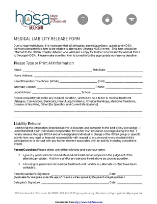 Georgia Liability Release Form 1