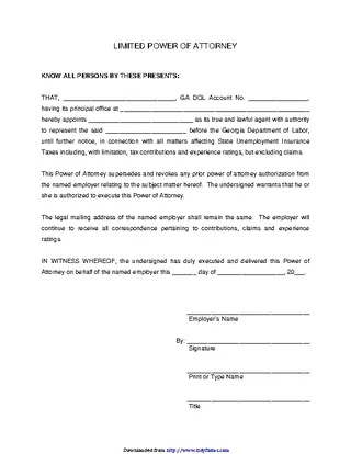 Georgia Limited Power Of Attorney Form