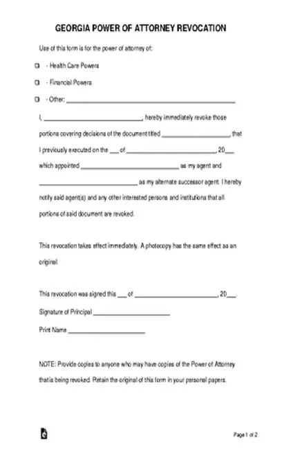 Georgia Power Of Attorney Revocation Form