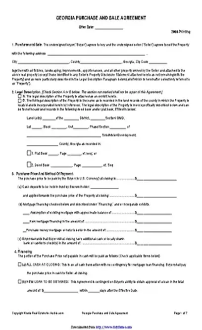 Georgia Purchase And Sale Agreement Form