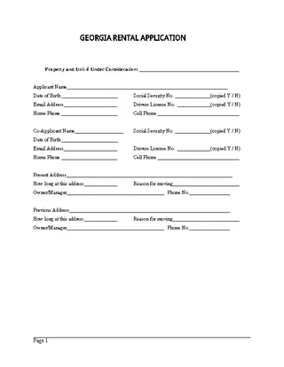 Georgia Rental Application Form