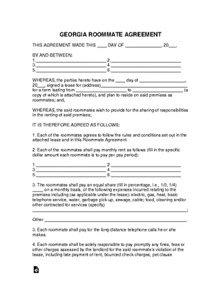 Georgia Roommate Agreement Template