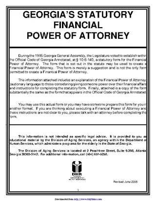 Georgia Statutory Financial Power Of Attorney