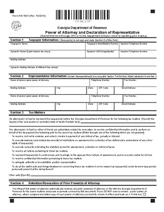 Georgia Tax Power Of Attorney Form 1