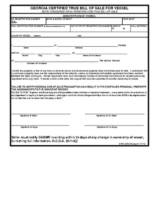 Georgia Vessel Bill Of Sale Form