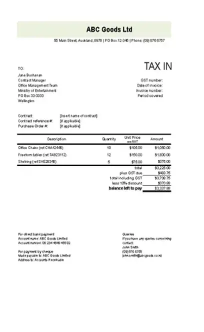 Goods Invoice Template