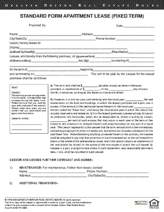 Greater Boston Residential Lease Agreement Template