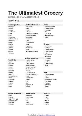 Grocery List Spreadsheet