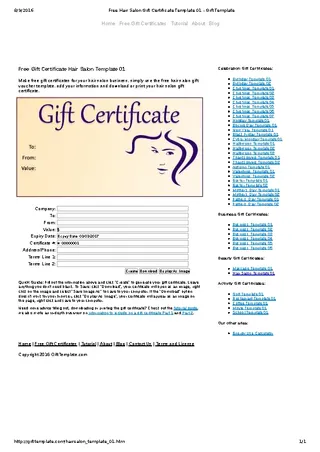 Hair Salon Gift Certificate Template