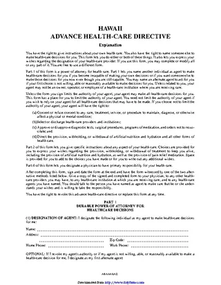 Hawaii Advance Health Care Directive Form 1