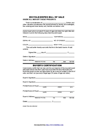 Hawaii Bicycle Moped Bill Of Sale