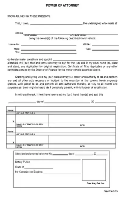 Hawaii Motor Vehicle Power Of Attorney Form