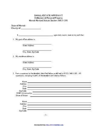 Hawaii Small Estate Affidavit Form