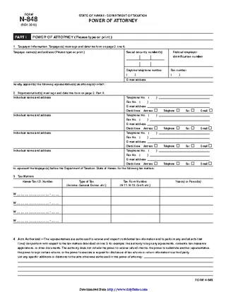 Hawaii Tax Power Of Attorney Form