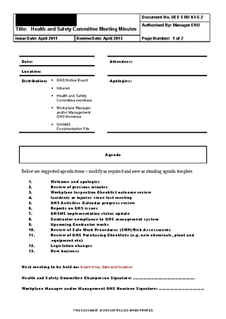 Health And Safety Committee Meeting Agenda Template