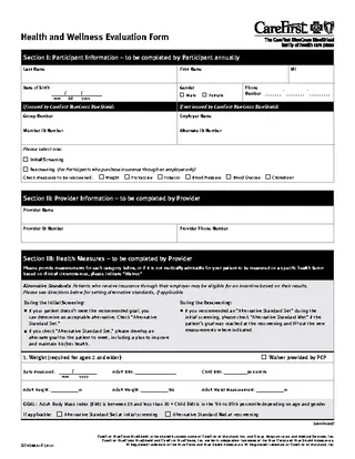 Health And Wellness Evaluation Form