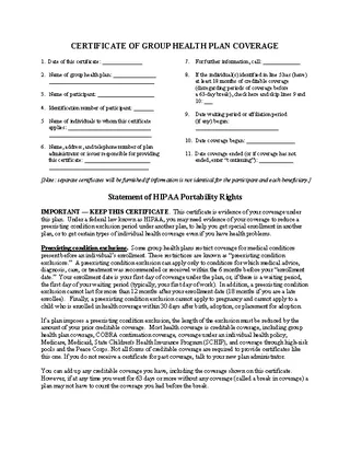 Health Plan Certificate Template