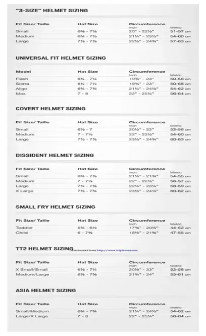 Helmet Sizing Chart